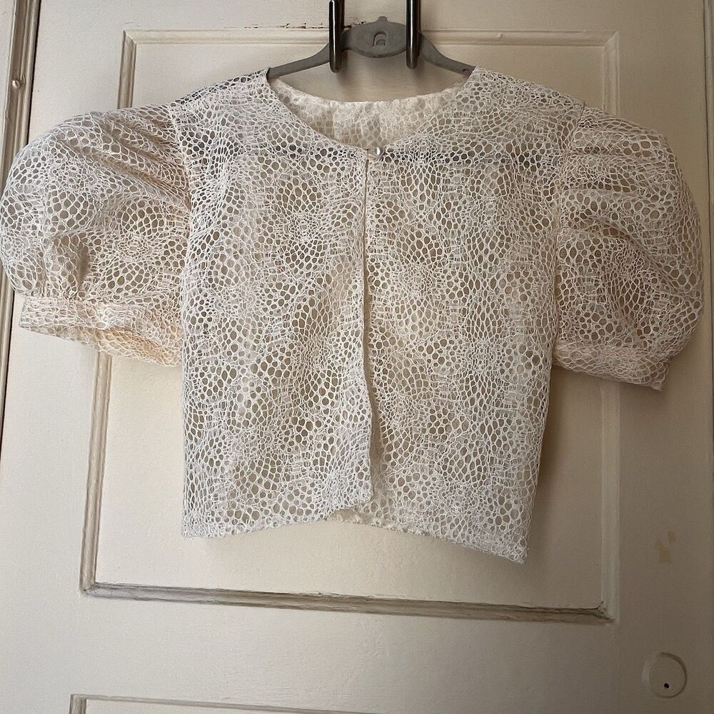 Womens Puff Sleeve Top L Cream Regency Coquette Dainty Sophisticated Party Event
